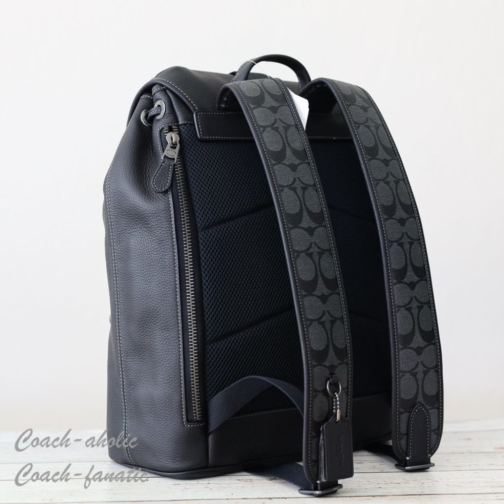 NWT Coach C9864 Sullivan Backpack In Signature Canvas Black/Charcoal - Picture 6 of 13